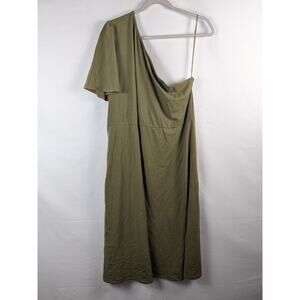 Who What Wear Dress One Shoulder Puff Short‎ Sleeve Green XXL Midi Party Flair